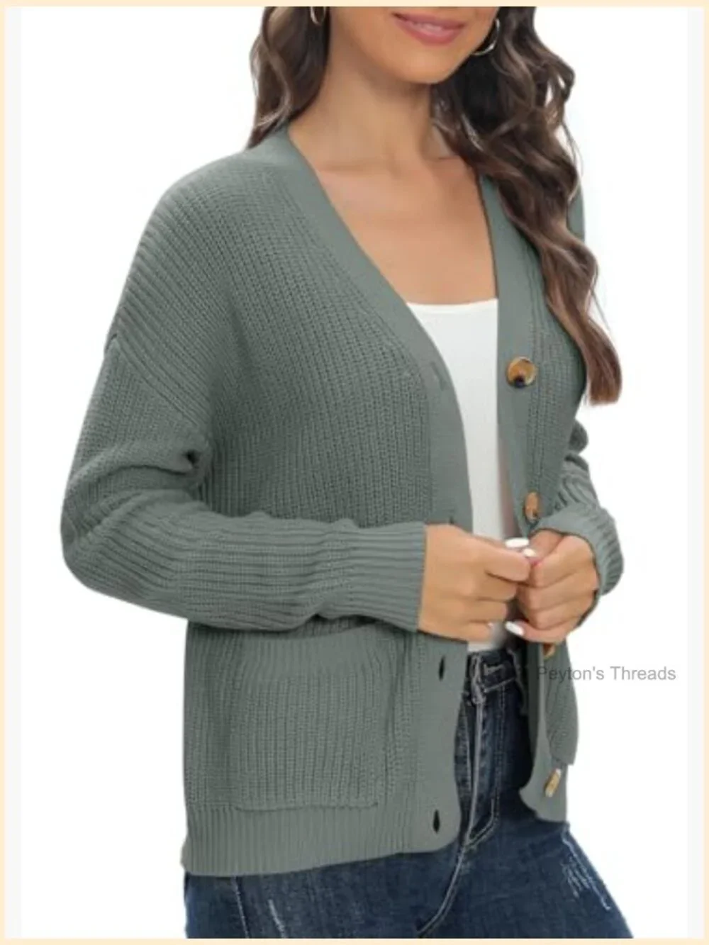 Lightweight Knit Open Front V-Neck Long Sleeve Button Down Cardigan with Pockets